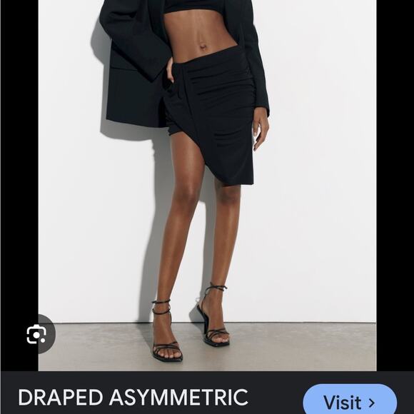 Zara Black Draped Asymmetric Skirt High waisted skirt made knit fabric Ruched - Picture 2 of 6